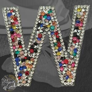 Letter W Multicolor Rhinestone Iron On Patch